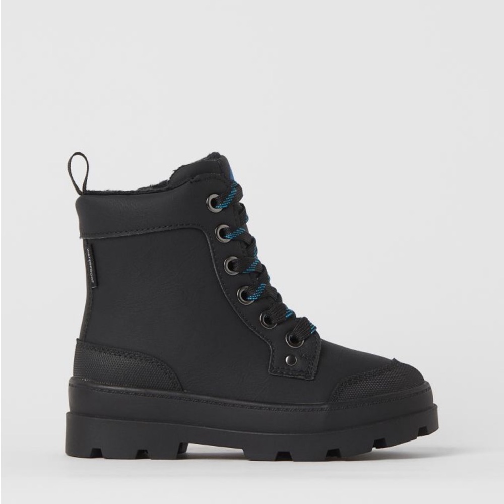 NWT H&M Kids Waterproof Black Faux Leather Ankle Boots
